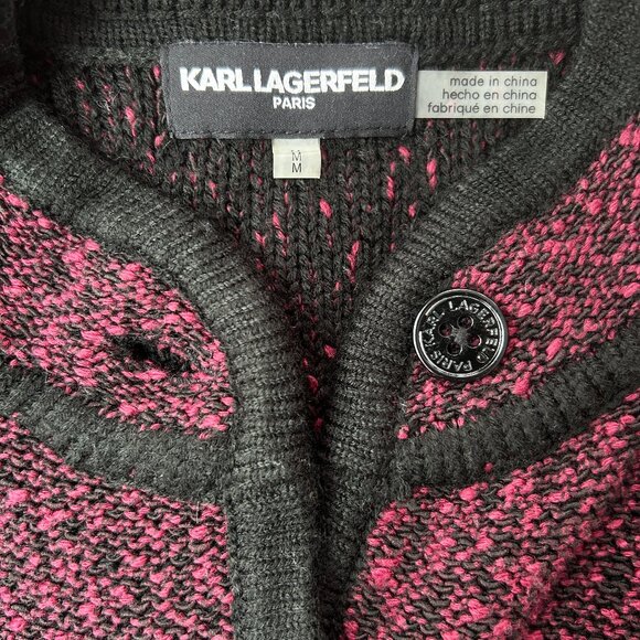 Karl Lagerfeld quiet-luxury burgundy black knit cardigan – Women’s Medium M - Picture 2 of 11